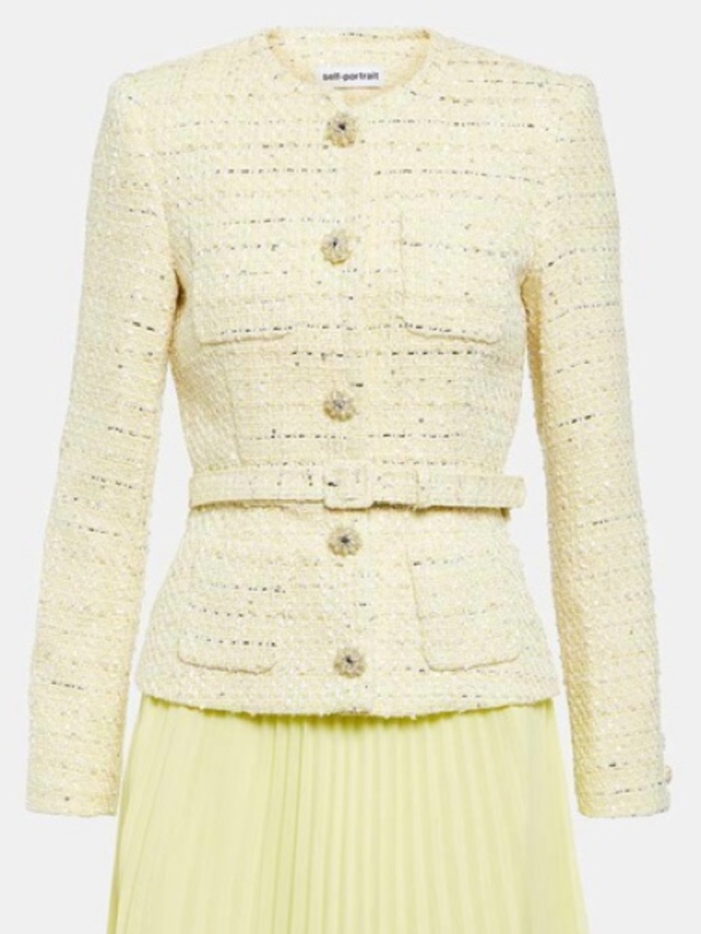 Self-Portrait lady jacket tweed boucle Yellow Tweed Collarless coat NWT size 10 - Picture 8 of 11